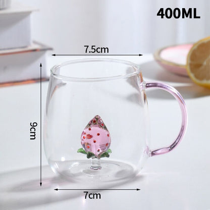 Kawaii 3D Glass Cup - Strawberry/Cactus/Rose