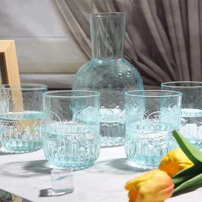 Vintage Style Glass Water Cooler & Cup - Pink/Blue/Clear