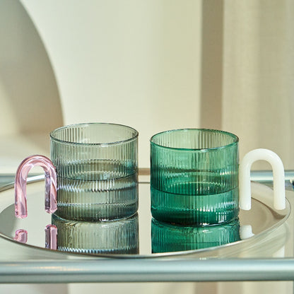 Pink & Green Ripple Glass Coffee Cup