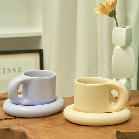 think coffee handle mug and saucer 